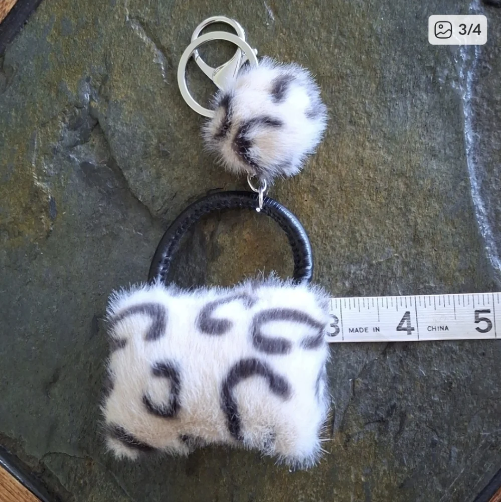 Leopard Print Caramel Faux Fur Purse Charm/Keychain